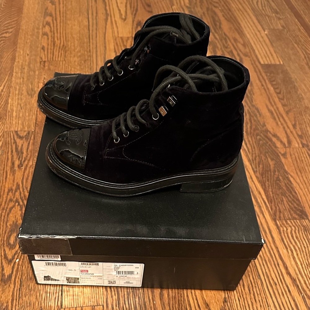 Chanel Velour Combat boots 36.5